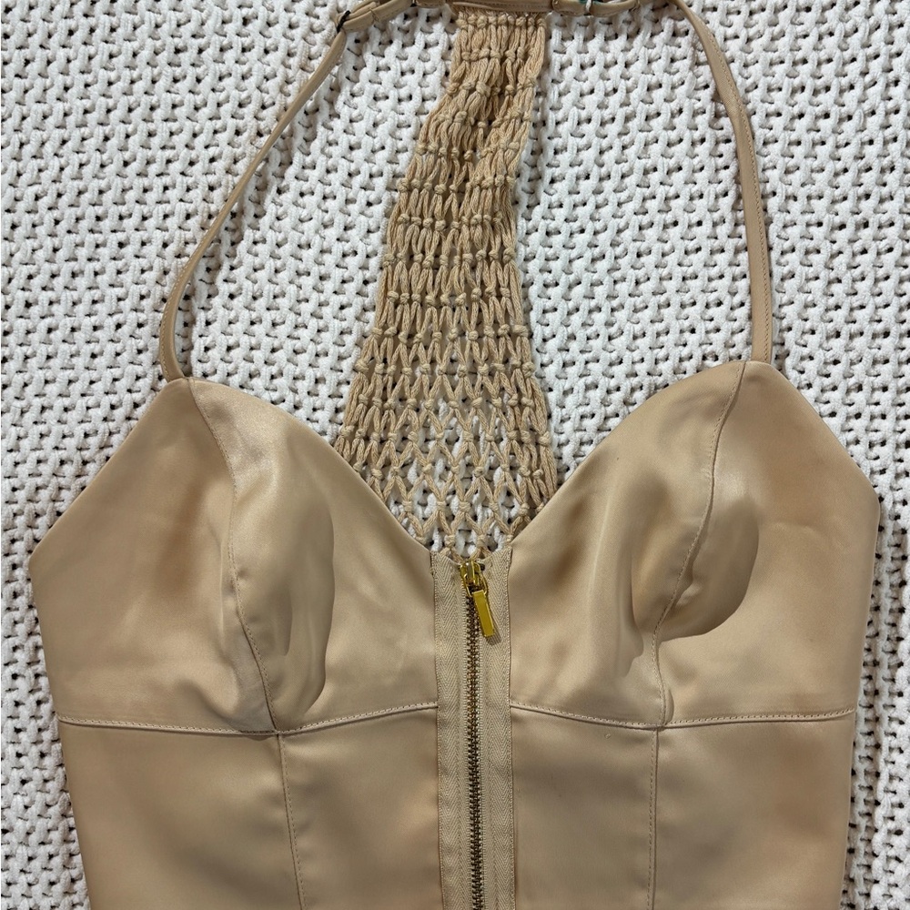 Bebe Gold Crochet Halter Bustier Top – Y2K Vintage